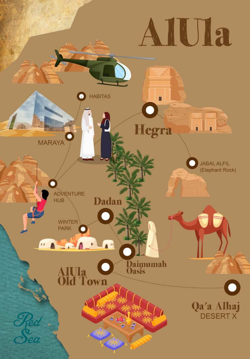 Illustrated map of AlUla